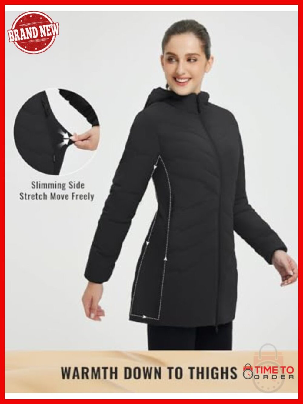Women's Long Puffer Quilted Jacket Water Resistant Winter Coat Lightweight - Picture 3 of 6